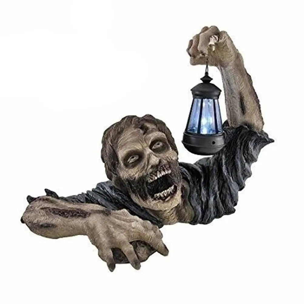 Zombie with Led Lantern Resin Zombie Garden Statues Horror Movie Garden Gnomes Statue for Outdoor Garden Patio Yard Lawn