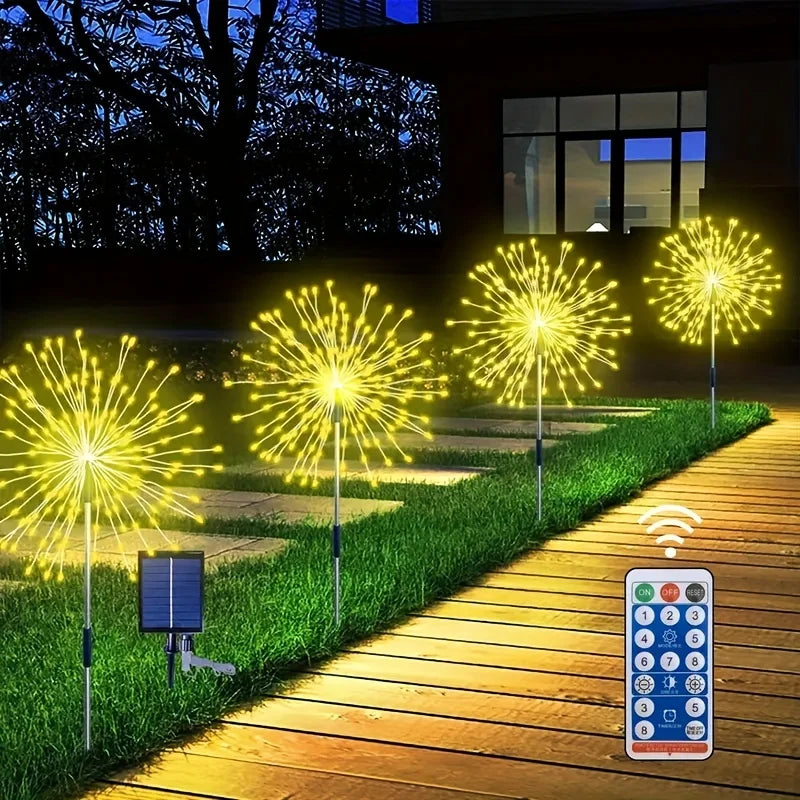 4pcs Led Solar Firework Light, Outdoor Waterproof Solar Garden Fireworks Lights, 8 Modes With Remote Control, Villa Garden, Yard