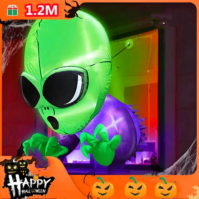 1.2M Halloween Inflatable Toys Climbing Green Headed Ghosts Inflated Model with LED Lights Outdoor Halloween Garden Decors