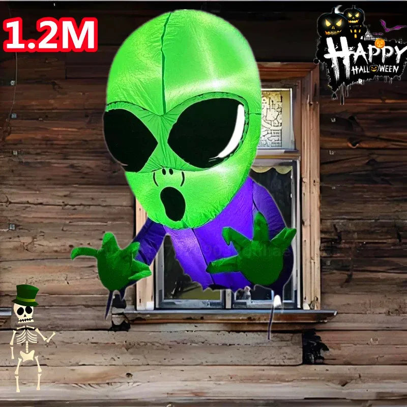 1.2M Halloween Inflatable Toys Climbing Green Headed Ghosts Inflated Model with LED Lights Outdoor Halloween Garden Decors