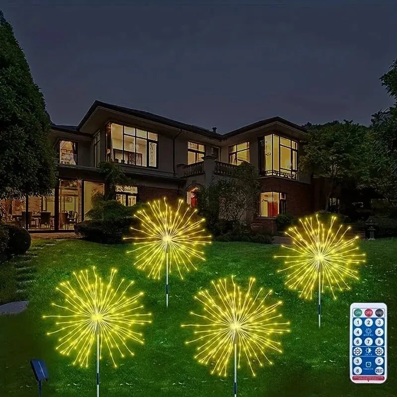 4pcs Led Solar Firework Light, Outdoor Waterproof Solar Garden Fireworks Lights, 8 Modes With Remote Control, Villa Garden, Yard