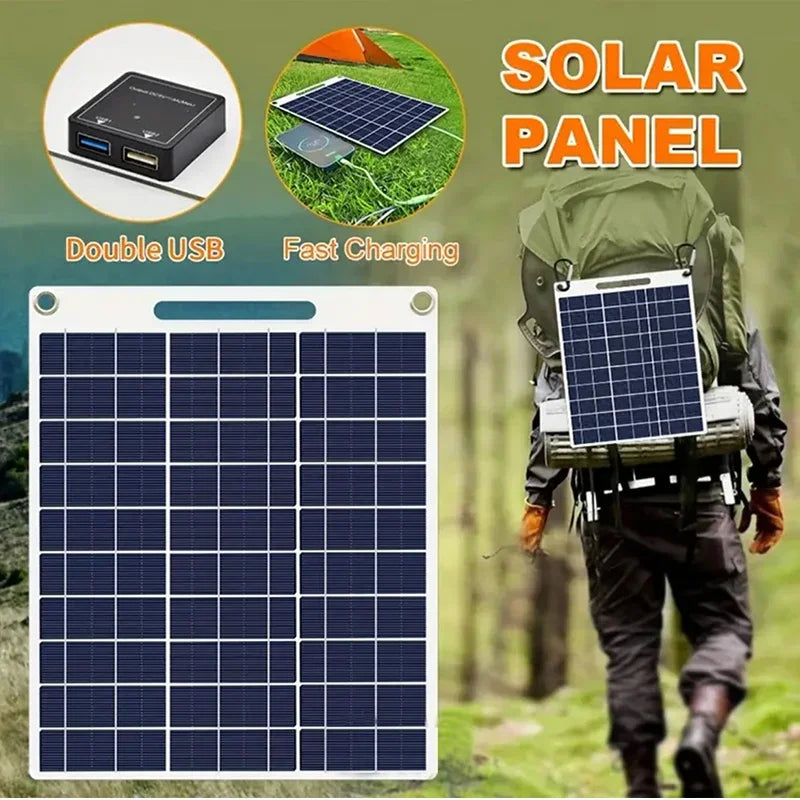 Portable Solar Panel With Two USB Suitable For Mobile Phone Charging Outdoor Camping Power Bank Supply Consumer Electronics