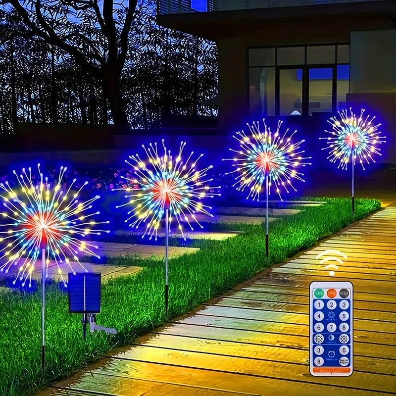 4pcs Led Solar Firework Light, Outdoor Waterproof Solar Garden Fireworks Lights, 8 Modes With Remote Control, Villa Garden, Yard