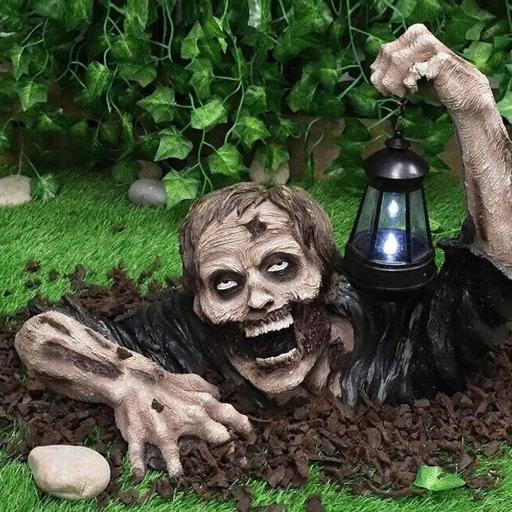 Zombie with Led Lantern Resin Zombie Garden Statues Horror Movie Garden Gnomes Statue for Outdoor Garden Patio Yard Lawn